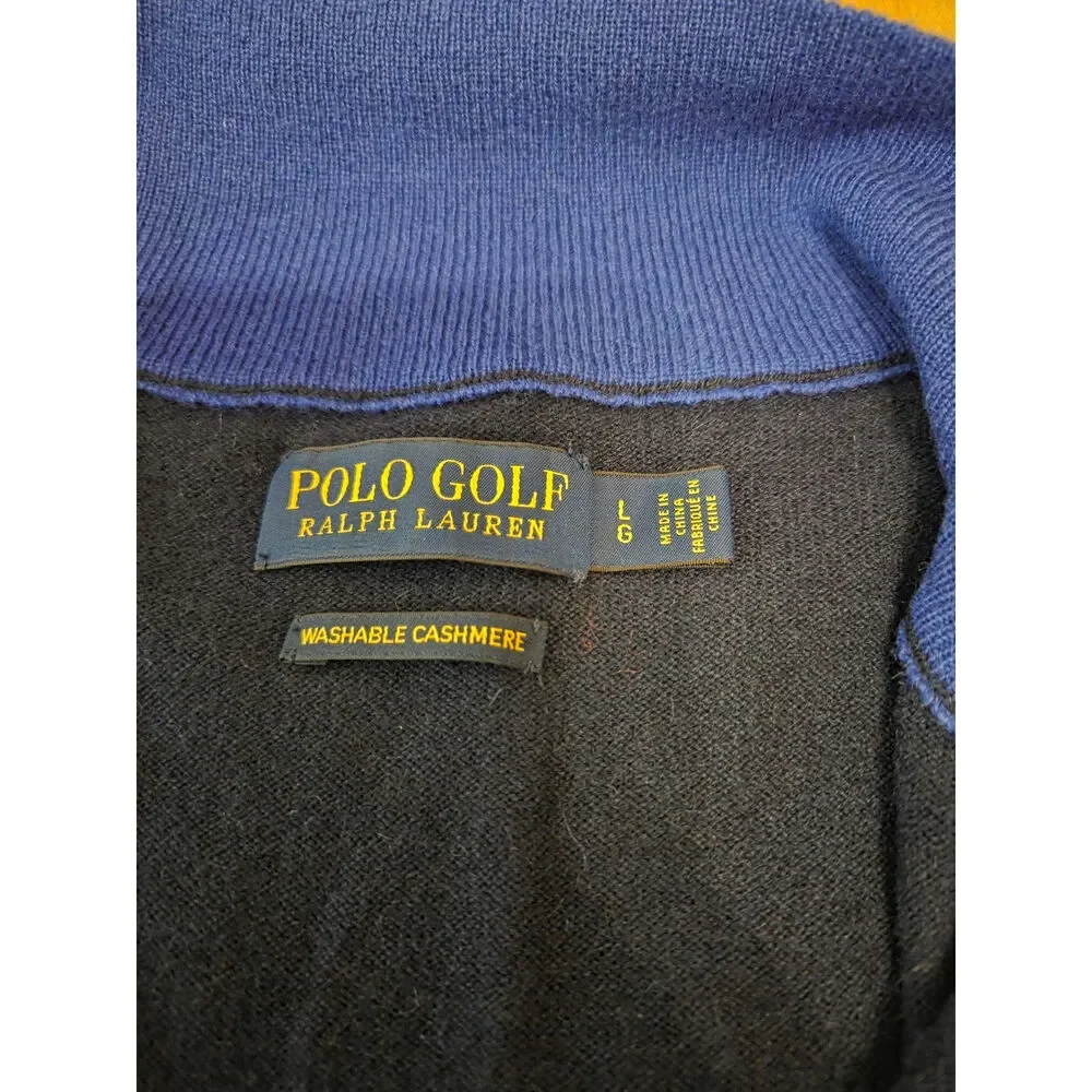 Polo Golf Ralph Lauren Washable Cashmere 1/4 Zip Sweater Navy Blue Men's Large L